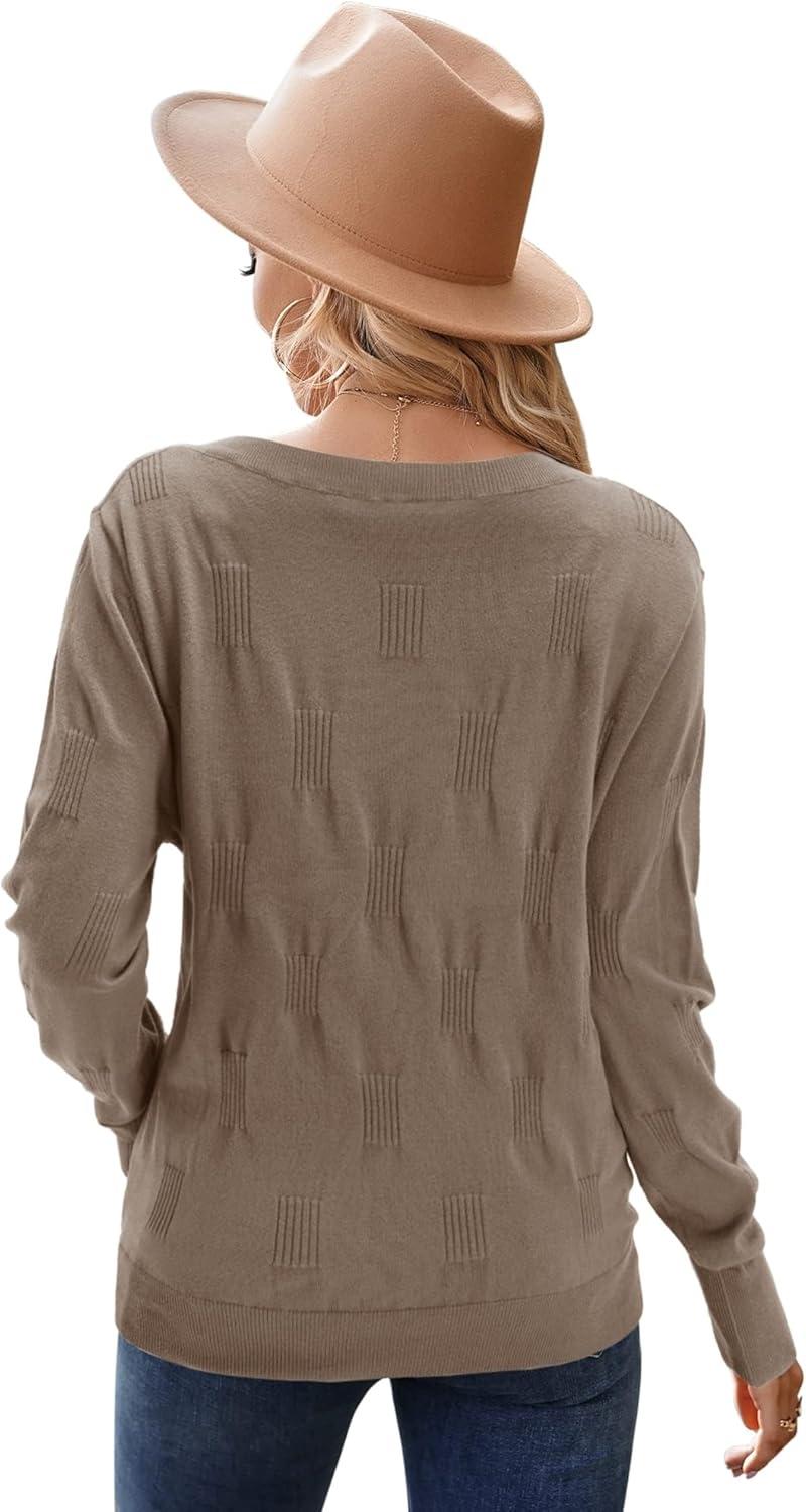 imageArachampCloz Womens Soft V Neck Long Sleeve Fall Casual Regular Fit Sweater TopsNutmeg