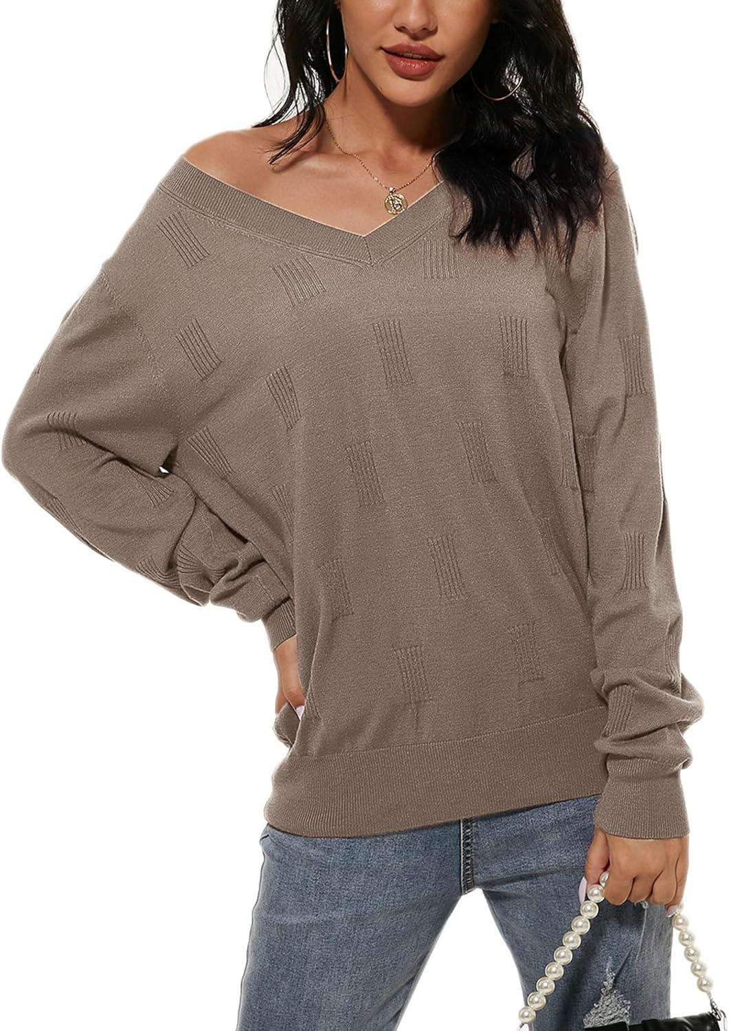 imageArachampCloz Womens Soft V Neck Long Sleeve Fall Casual Regular Fit Sweater TopsNutmeg