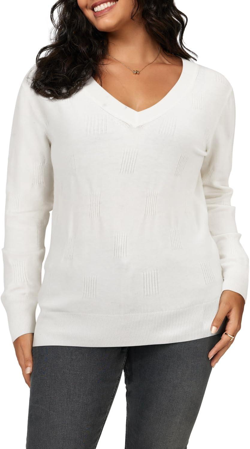 imageArachampCloz Womens Soft V Neck Long Sleeve Fall Casual Regular Fit Sweater TopsOffwhite