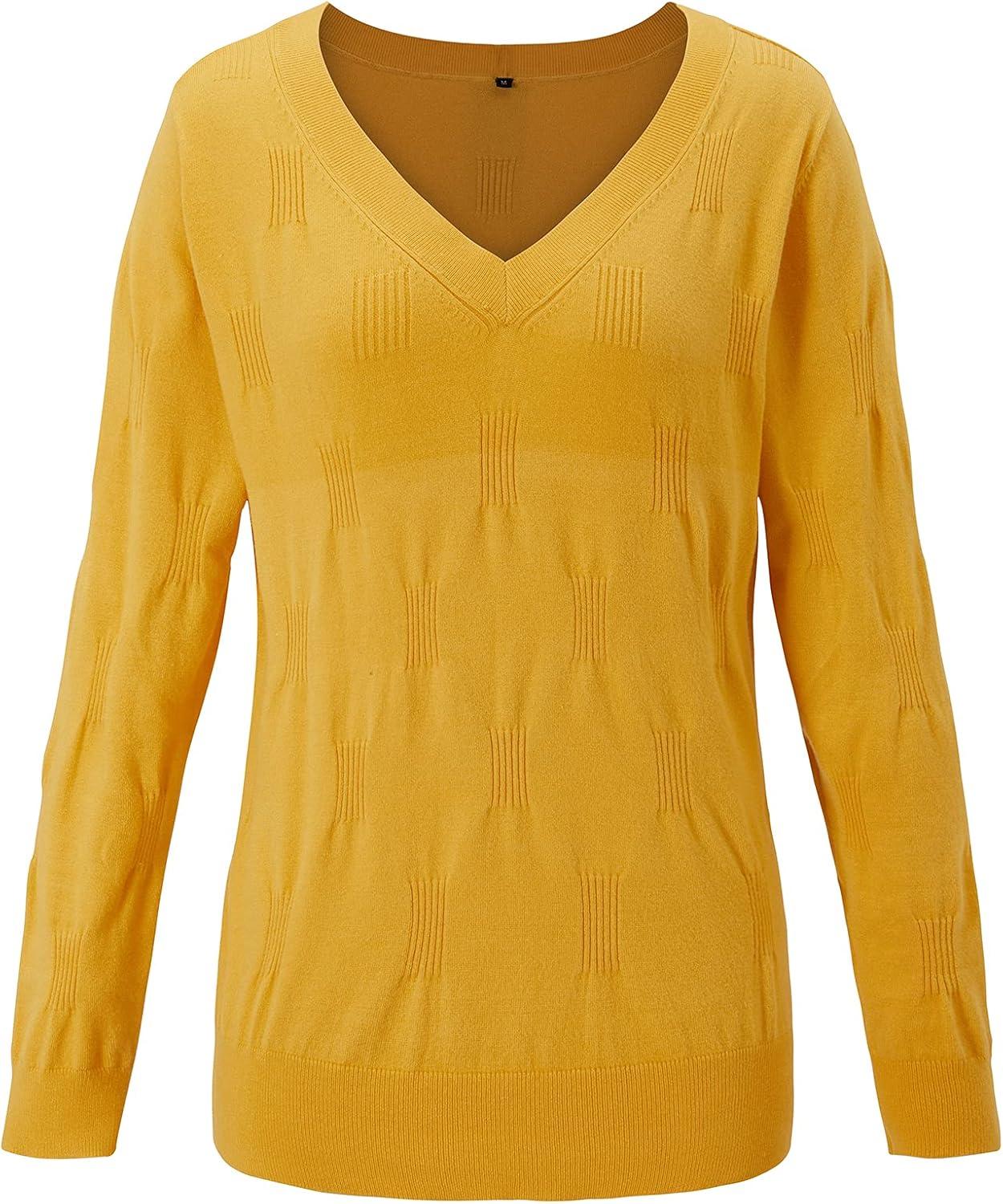 imageArachampCloz Womens Soft V Neck Long Sleeve Fall Casual Regular Fit Sweater TopsYellow