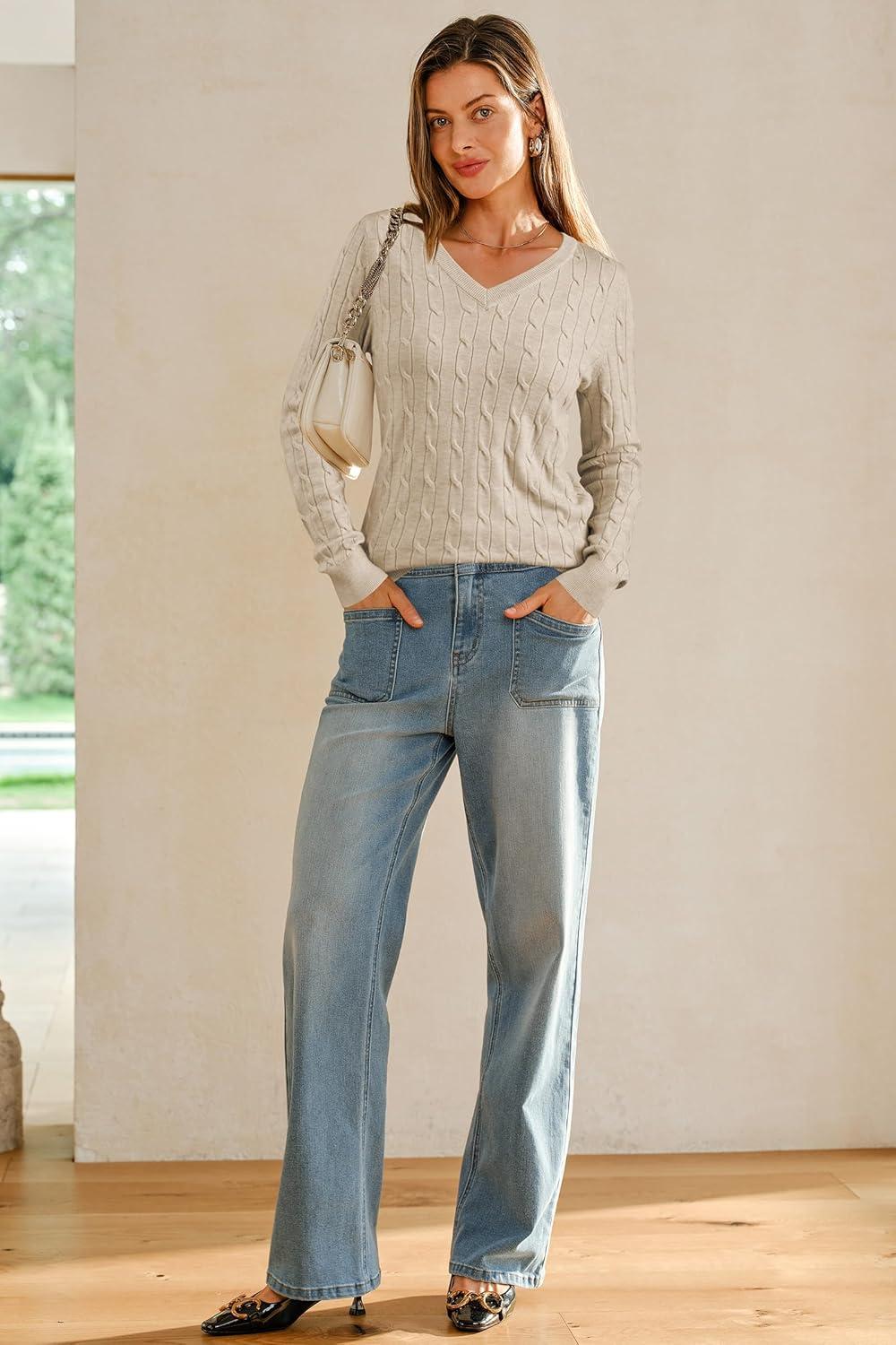 imageArachampCloz Womens Wool Blend Spring Sweaters Business Casual OutfitsCableapricot