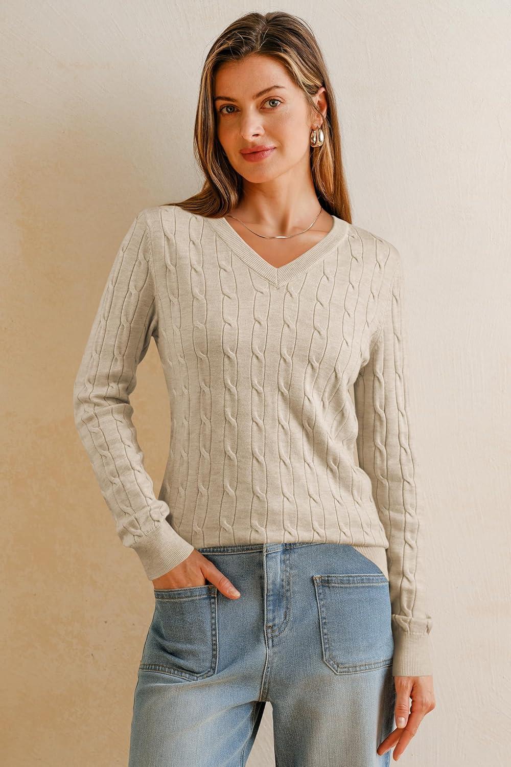 imageArachampCloz Womens Wool Blend Spring Sweaters Business Casual OutfitsCableapricot