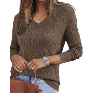 Arach&Cloz Women’s Wool Blend Spring Sweaters Business Casual Outfits(Cable-coffee)