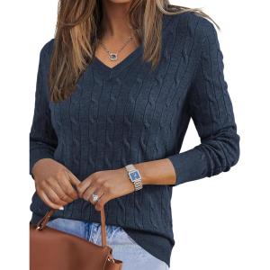 Arach&Cloz Women’s Wool Blend Spring Sweaters Business Casual Outfits(Cable-dark Blue)