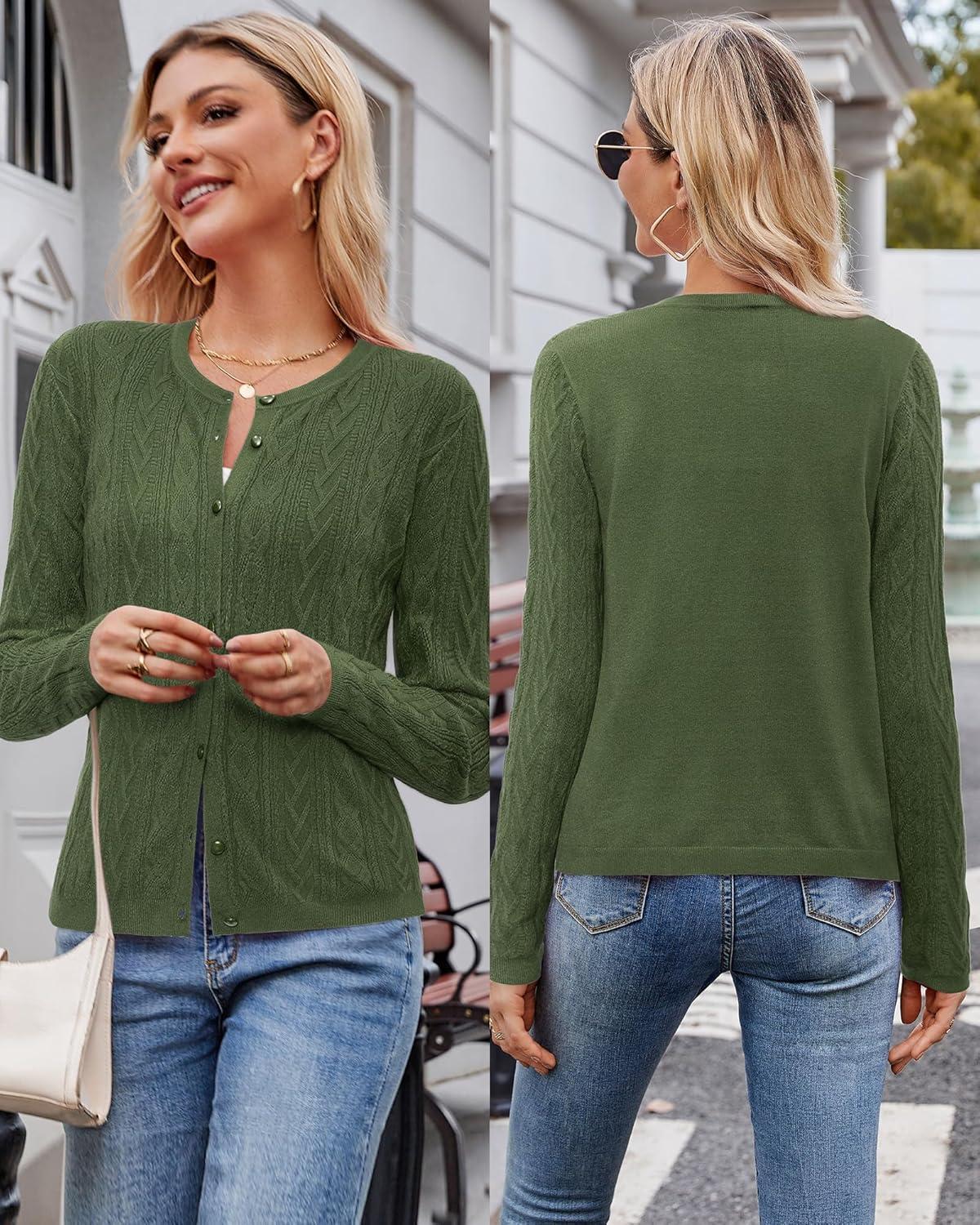 imageArachampCloz Womens Cable Knit Fall Soft Lightweight Sweater Cardigans 2025Army Green