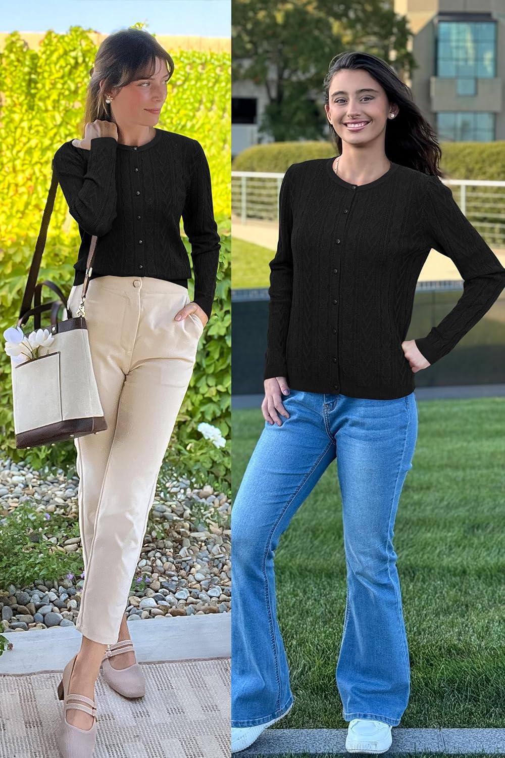 imageArachampCloz Womens Cable Knit Fall Soft Lightweight Sweater Cardigans 2025Black