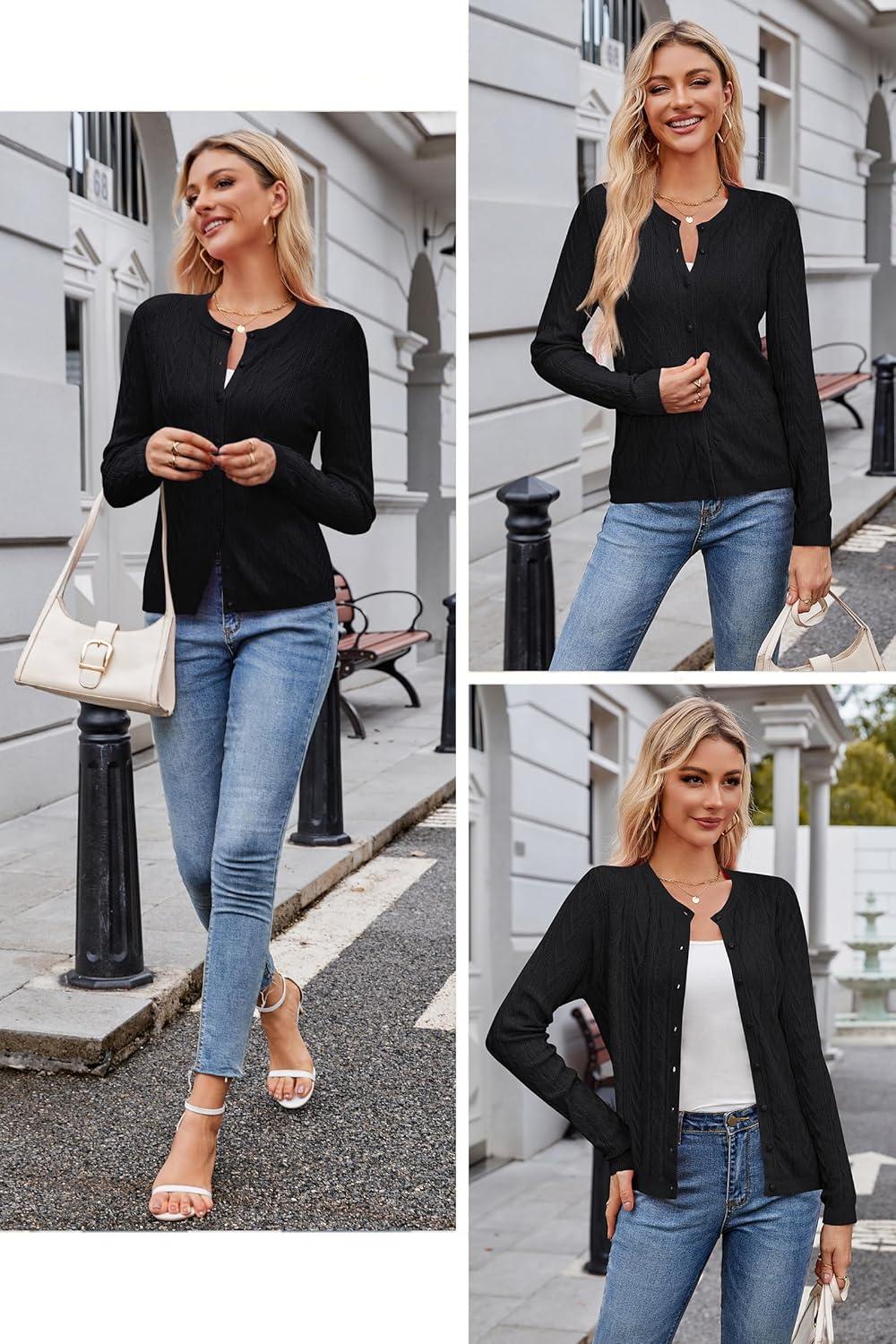 imageArachampCloz Womens Cable Knit Fall Soft Lightweight Sweater Cardigans 2025Black