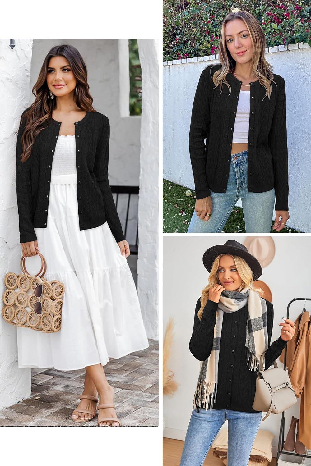 imageArachampCloz Womens Cable Knit Fall Soft Lightweight Sweater Cardigans 2025Black
