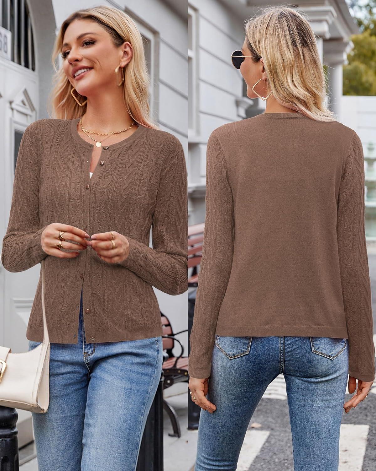 imageArachampCloz Womens Cable Knit Fall Soft Lightweight Sweater Cardigans 2025Coffee