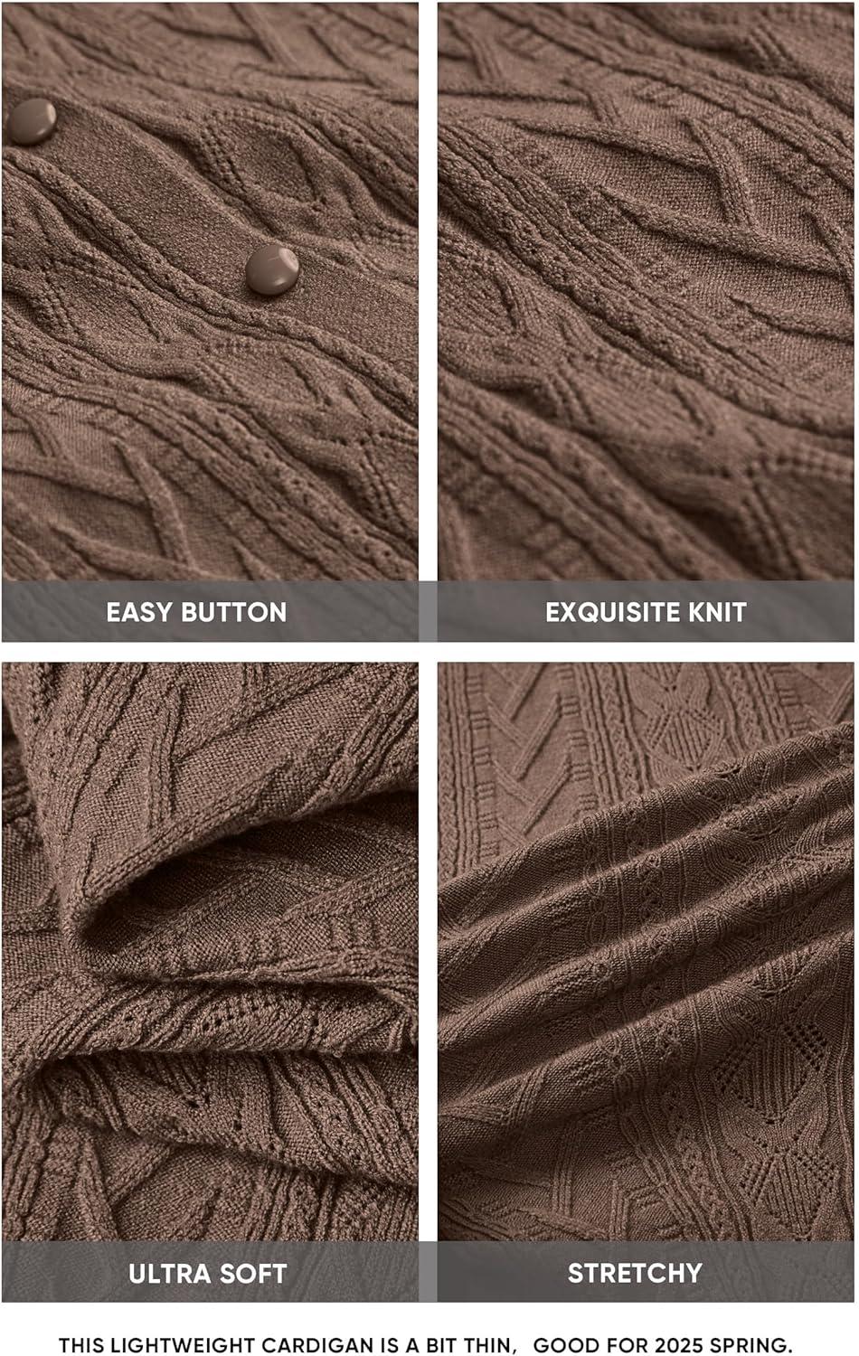 imageArachampCloz Womens Cable Knit Fall Soft Lightweight Sweater Cardigans 2025Coffee