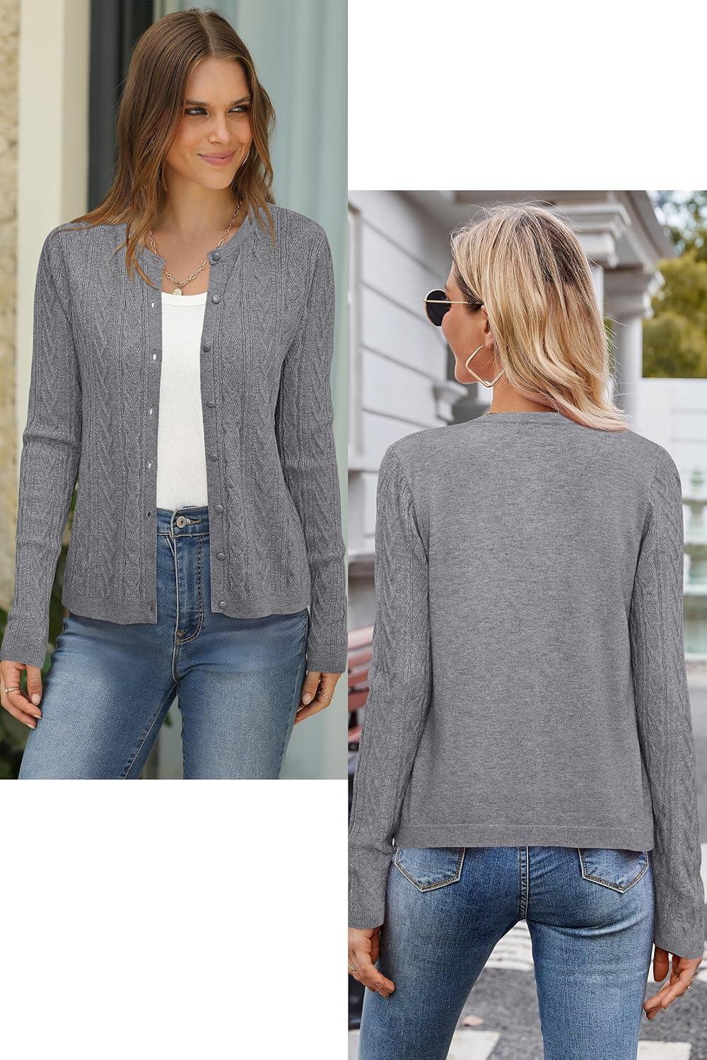 imageArachampCloz Womens Cable Knit Fall Soft Lightweight Sweater Cardigans 2025Grey Heather