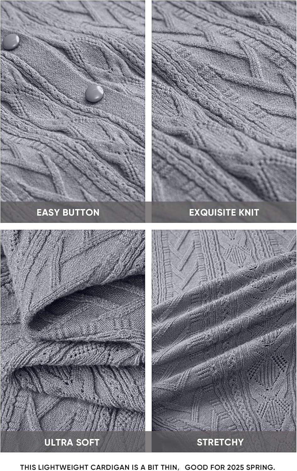 imageArachampCloz Womens Cable Knit Fall Soft Lightweight Sweater Cardigans 2025Grey Heather
