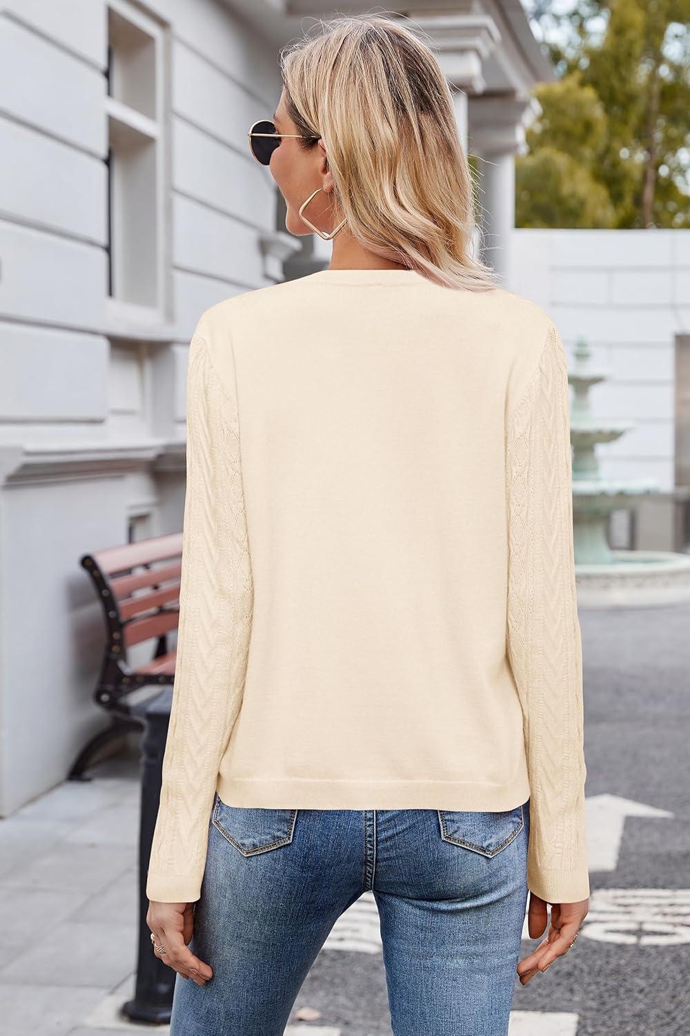imageArachampCloz Womens Cable Knit Fall Soft Lightweight Sweater Cardigans 2025Ivory Apricot