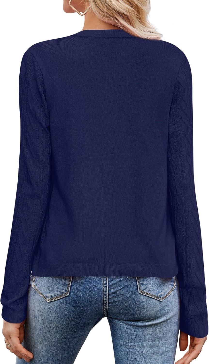 imageArachampCloz Womens Cable Knit Fall Soft Lightweight Sweater Cardigans 2025Navy Blue