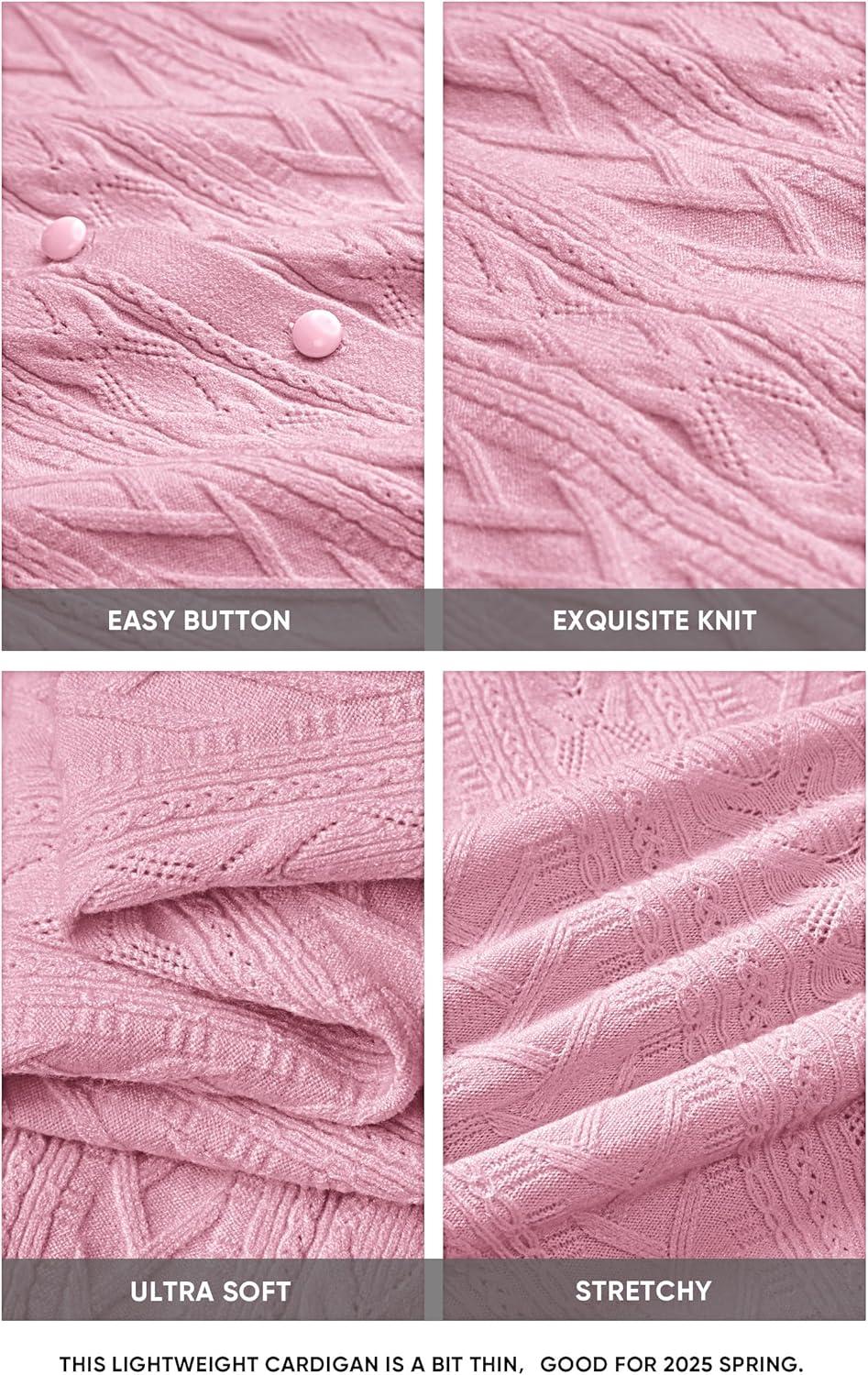 imageArachampCloz Womens Cable Knit Fall Soft Lightweight Sweater Cardigans 2025Pink