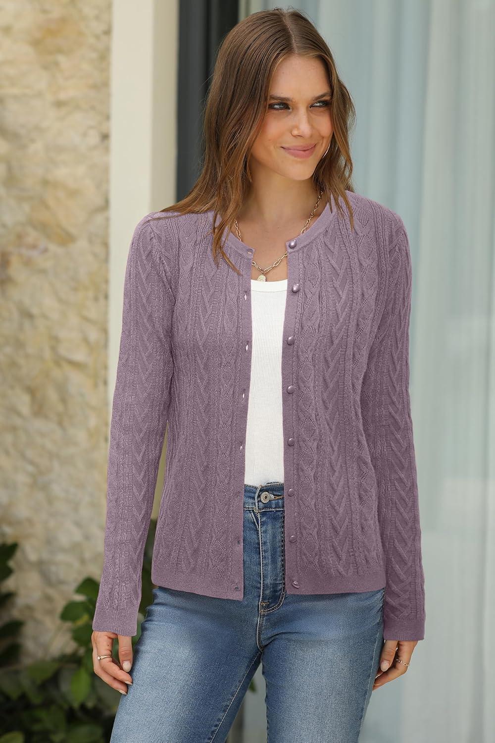 imageArachampCloz Womens Cable Knit Fall Soft Lightweight Sweater Cardigans 2025Purple