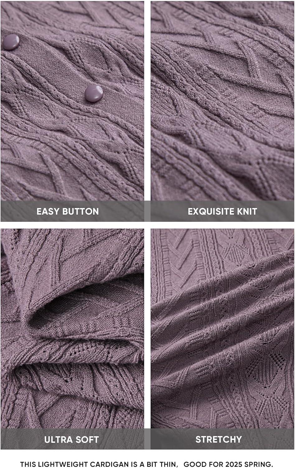 imageArachampCloz Womens Cable Knit Fall Soft Lightweight Sweater Cardigans 2025Purple