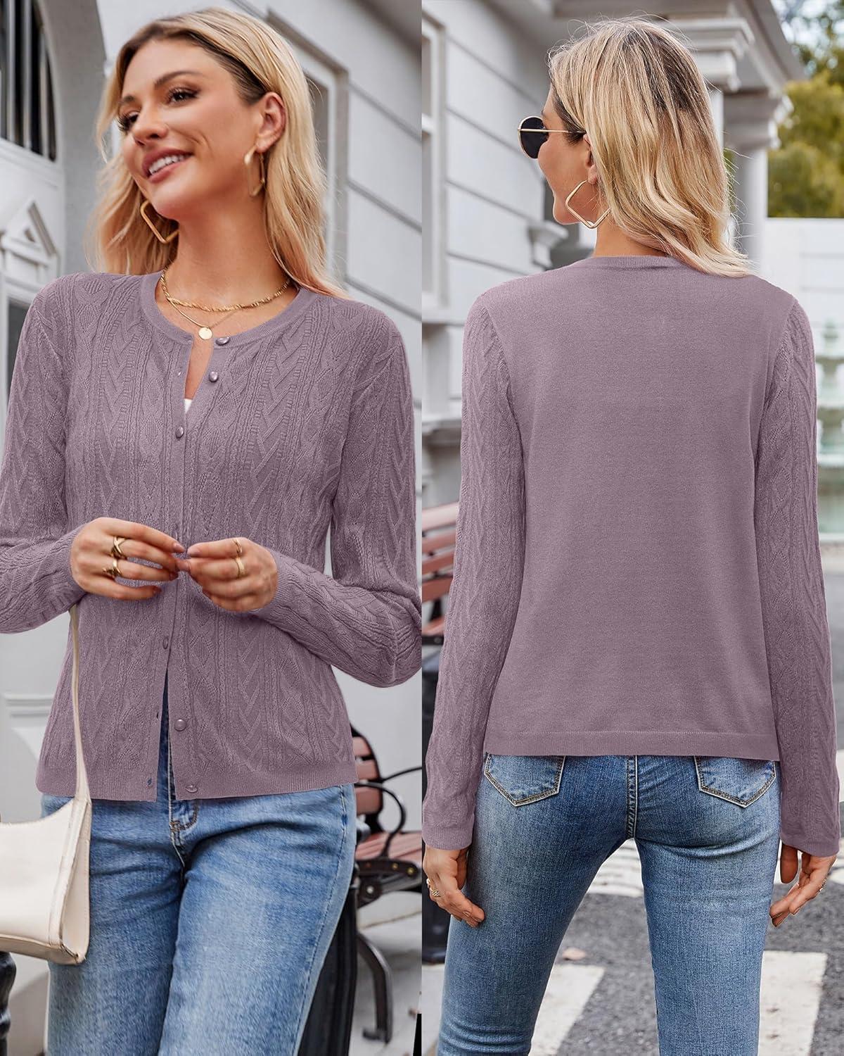 imageArachampCloz Womens Cable Knit Fall Soft Lightweight Sweater Cardigans 2025Purple
