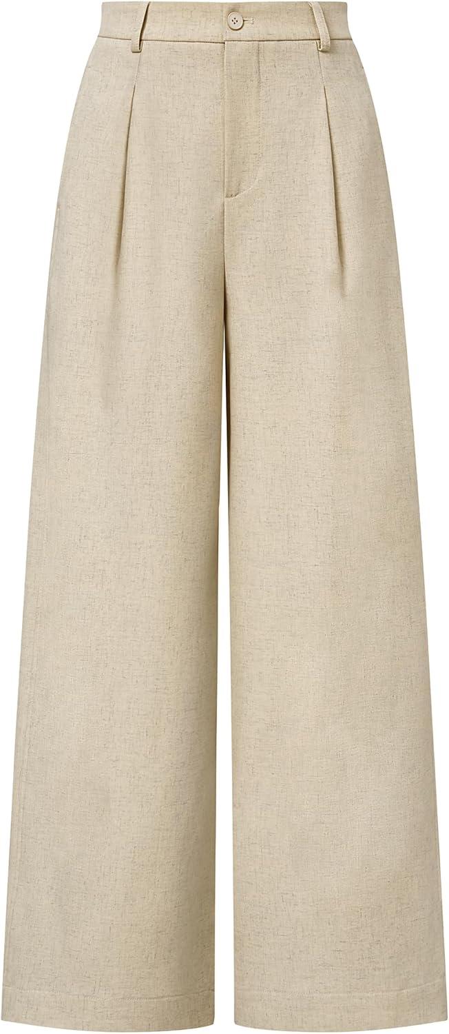 imageArachampCloz Womens Linen Blend Wide Leg AllSeason Business Casual Outfits Dress PantsKhaki
