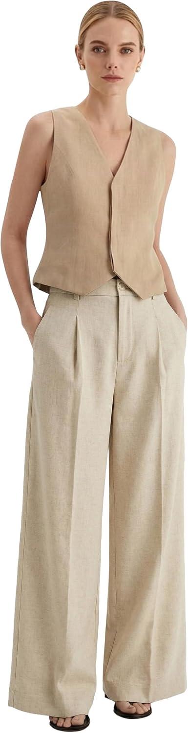 imageArachampCloz Womens Linen Blend Wide Leg AllSeason Business Casual Outfits Dress PantsKhaki