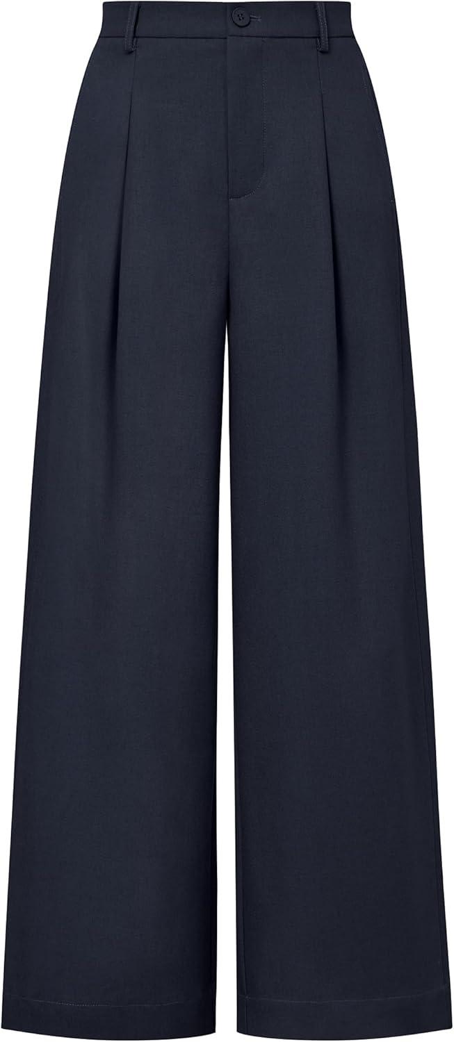 imageArachampCloz Womens Linen Blend Wide Leg AllSeason Business Casual Outfits Dress PantsNavy