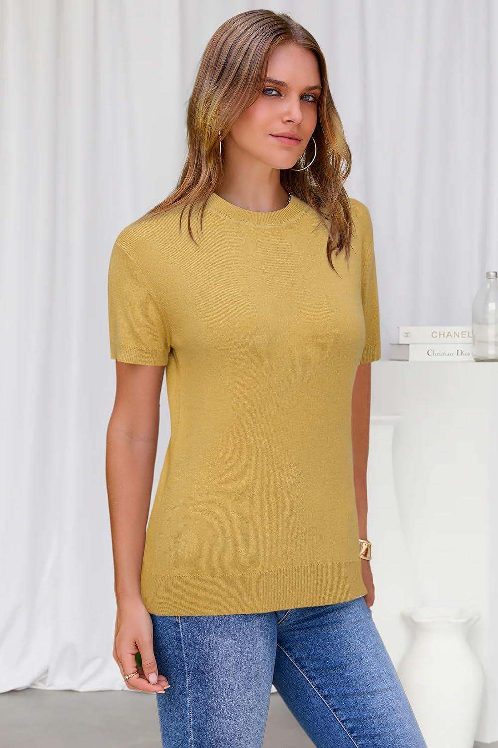imageArachampCloz Womens Wool Blend Business Casual Essential Fall Layering Pullover SweatersAlight Turmeric