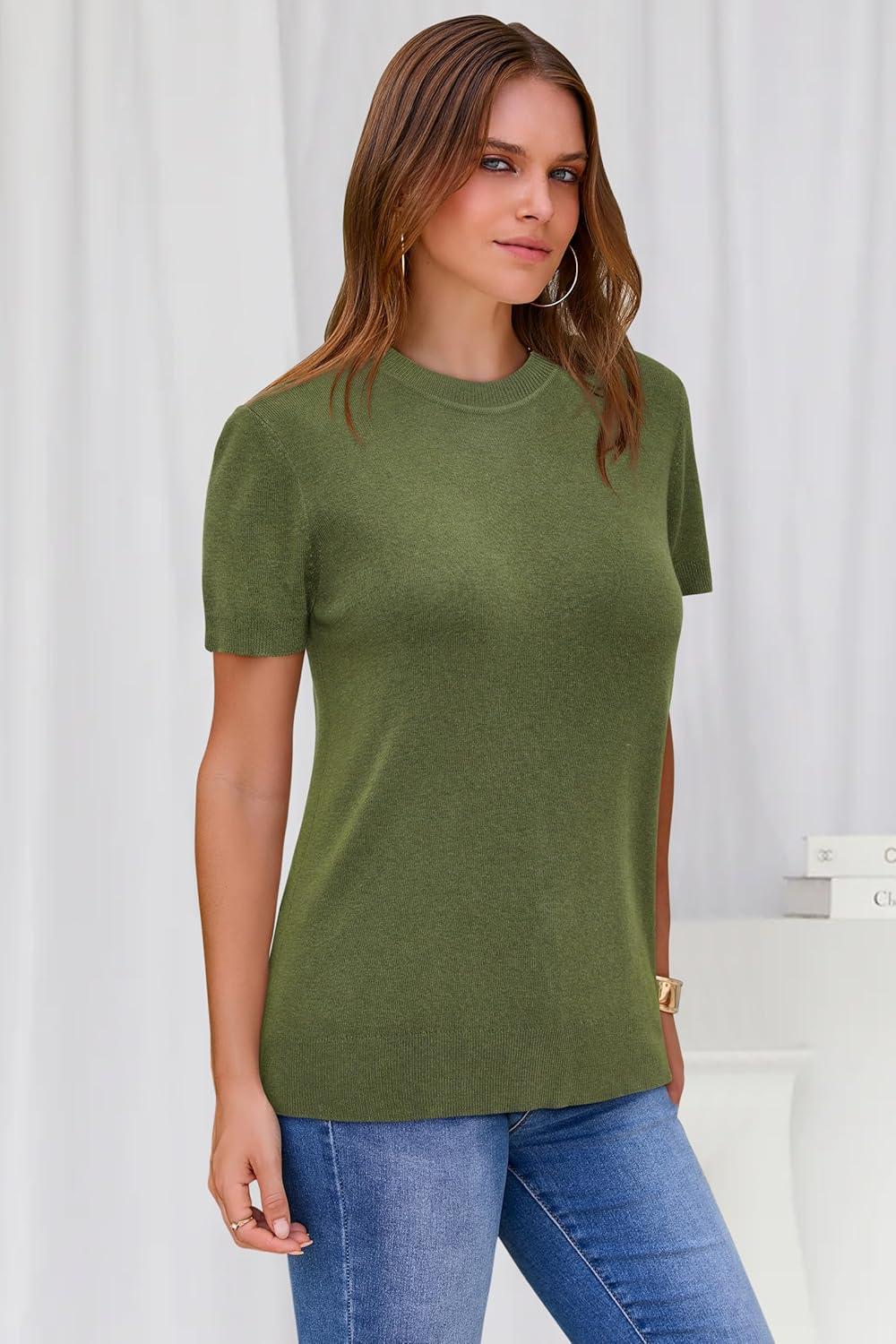 imageArachampCloz Womens Wool Blend Business Casual Essential Fall Layering Pullover SweatersGrass Green