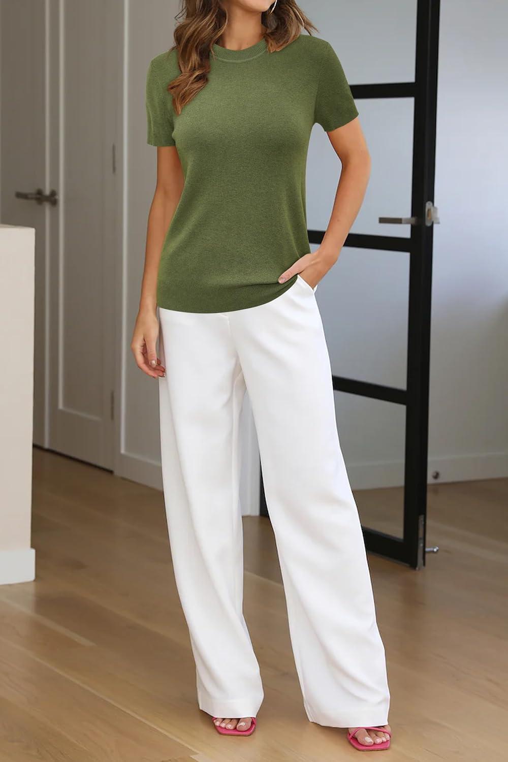 imageArachampCloz Womens Wool Blend Business Casual Essential Fall Layering Pullover SweatersGrass Green