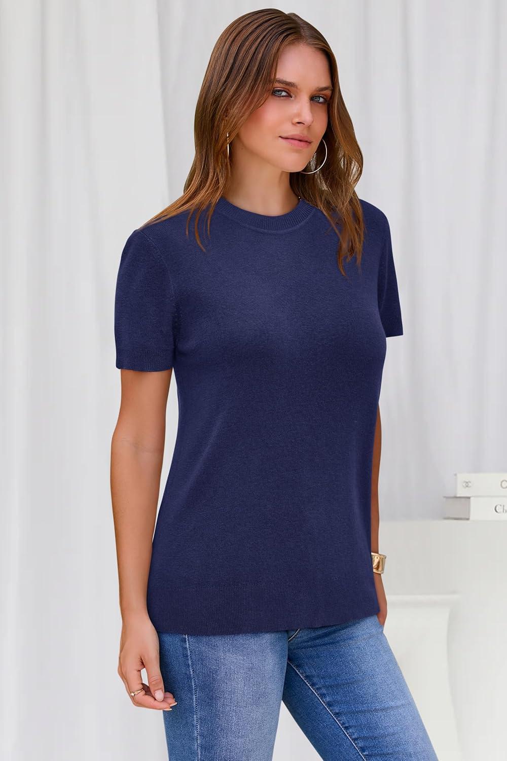 imageArachampCloz Womens Wool Blend Business Casual Essential Fall Layering Pullover SweatersNavy Blue