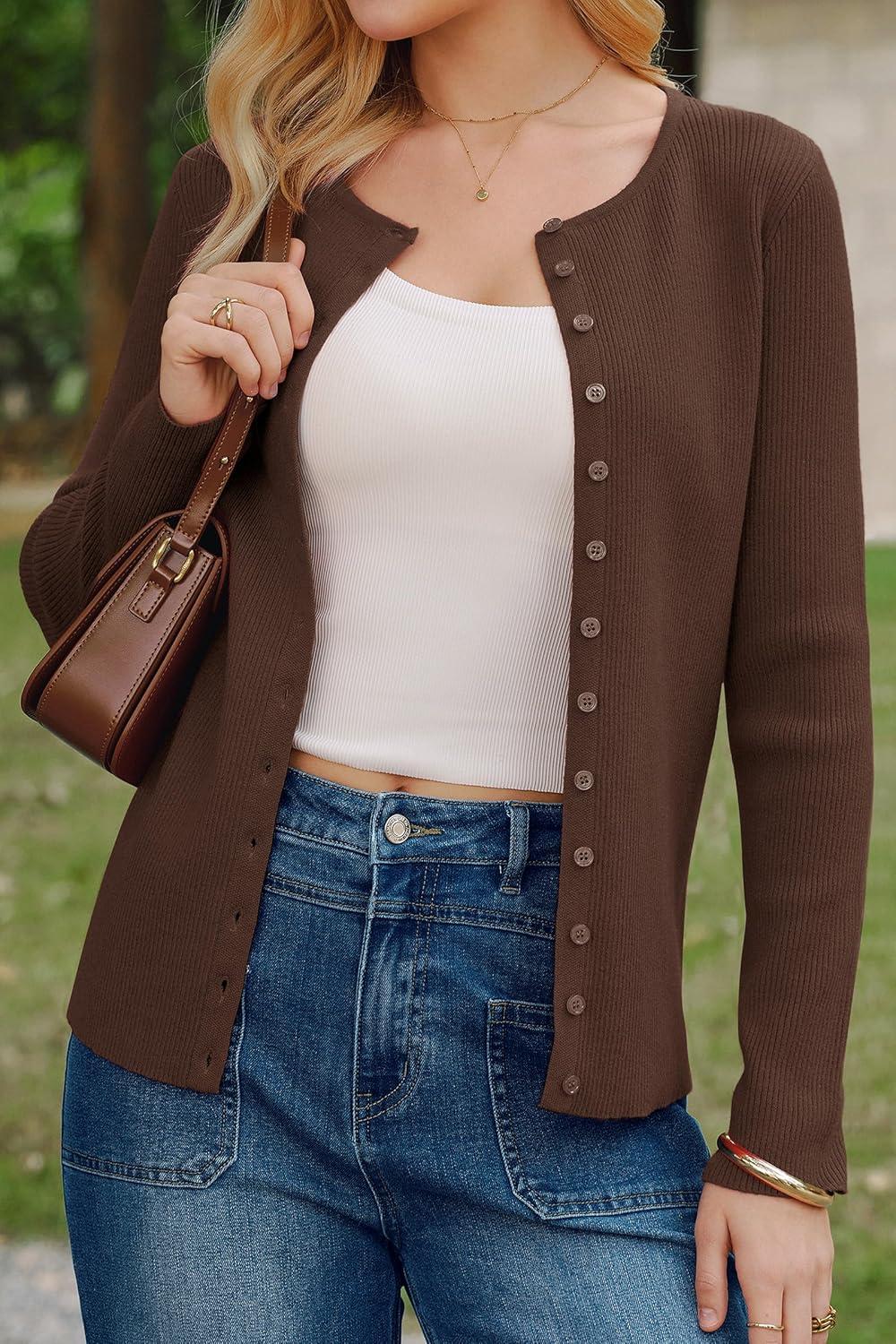 imageArachampCloz Womens Wool Blend Button Up Spring Business Cardigan Tops Outfits 2026Coffee