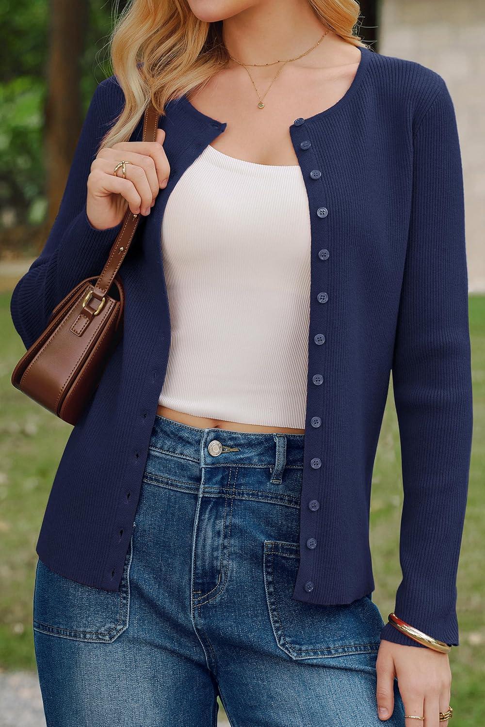imageArachampCloz Womens Wool Blend Button Up Spring Business Cardigan Tops Outfits 2026Navy