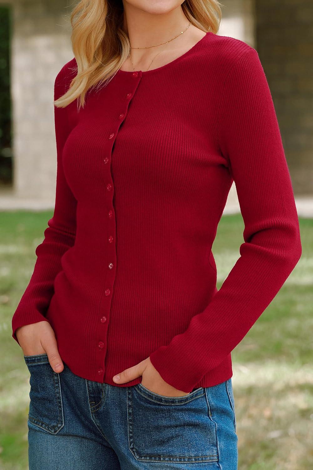 imageArachampCloz Womens Wool Blend Button Up Spring Business Cardigan Tops Outfits 2026Red
