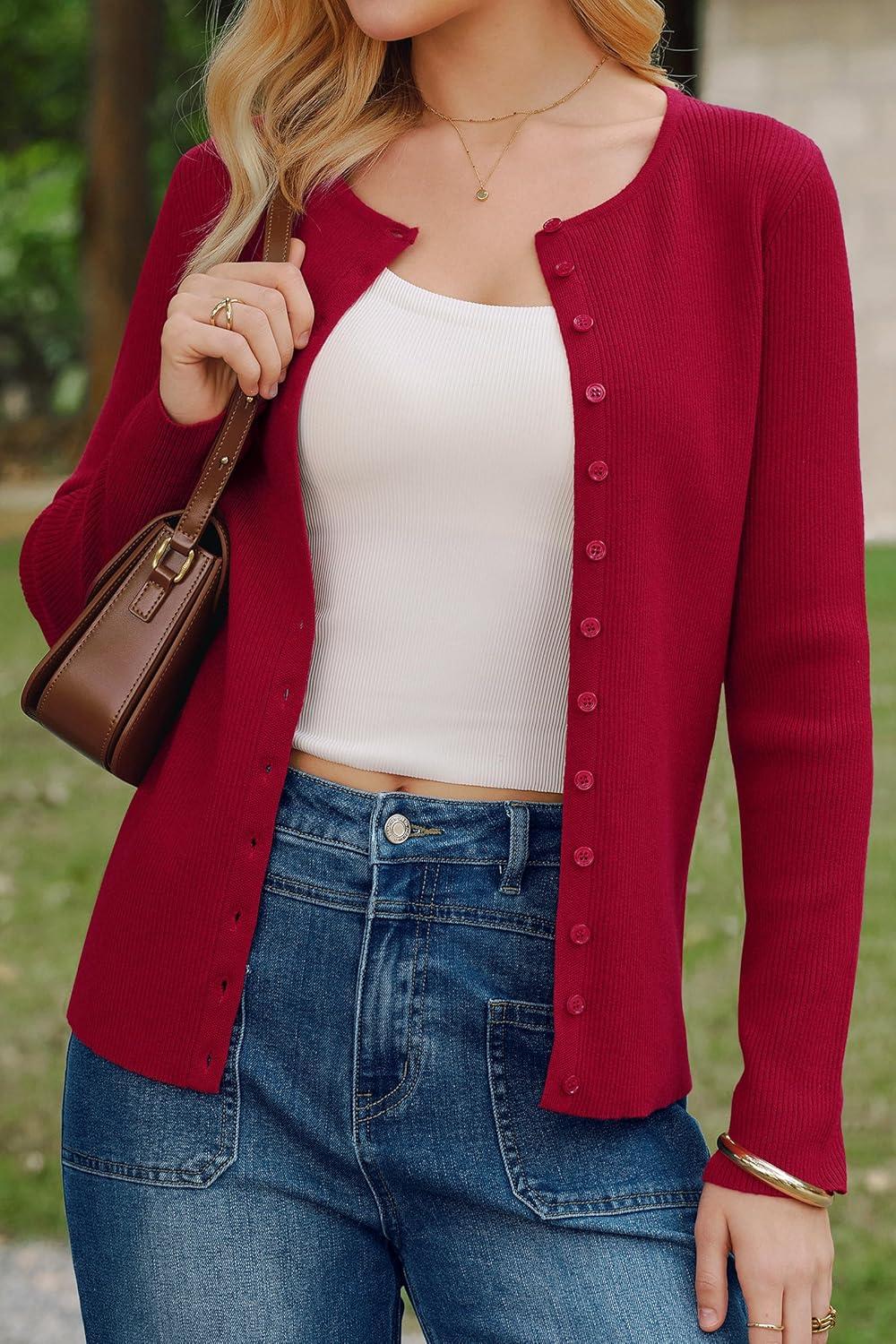imageArachampCloz Womens Wool Blend Button Up Spring Business Cardigan Tops Outfits 2026Red