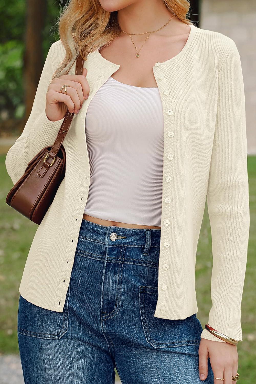 imageArachampCloz Womens Wool Blend Button Up Spring Business Cardigan Tops Outfits 2026White