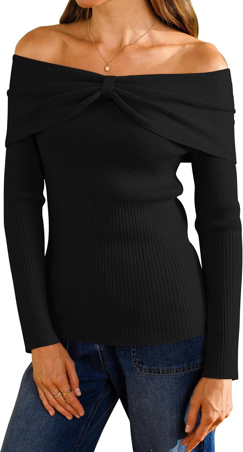 imageArachampCloz Womens Wool Blend Slim Fit Off The Shoulder Fall Sweater 2025Black