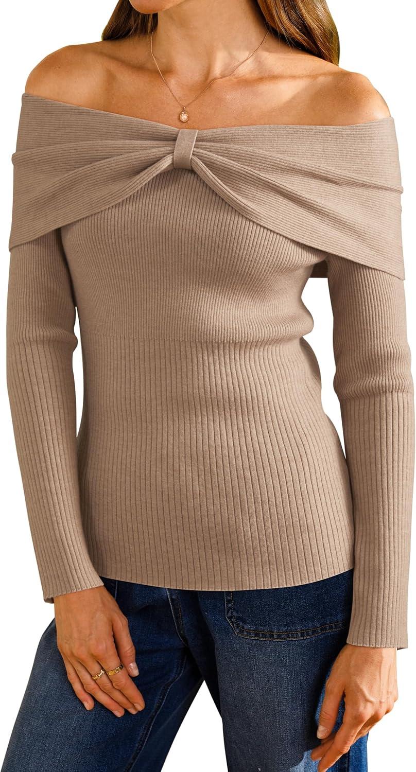 imageArachampCloz Womens Wool Blend Slim Fit Off The Shoulder Fall Sweater 2025Khaki