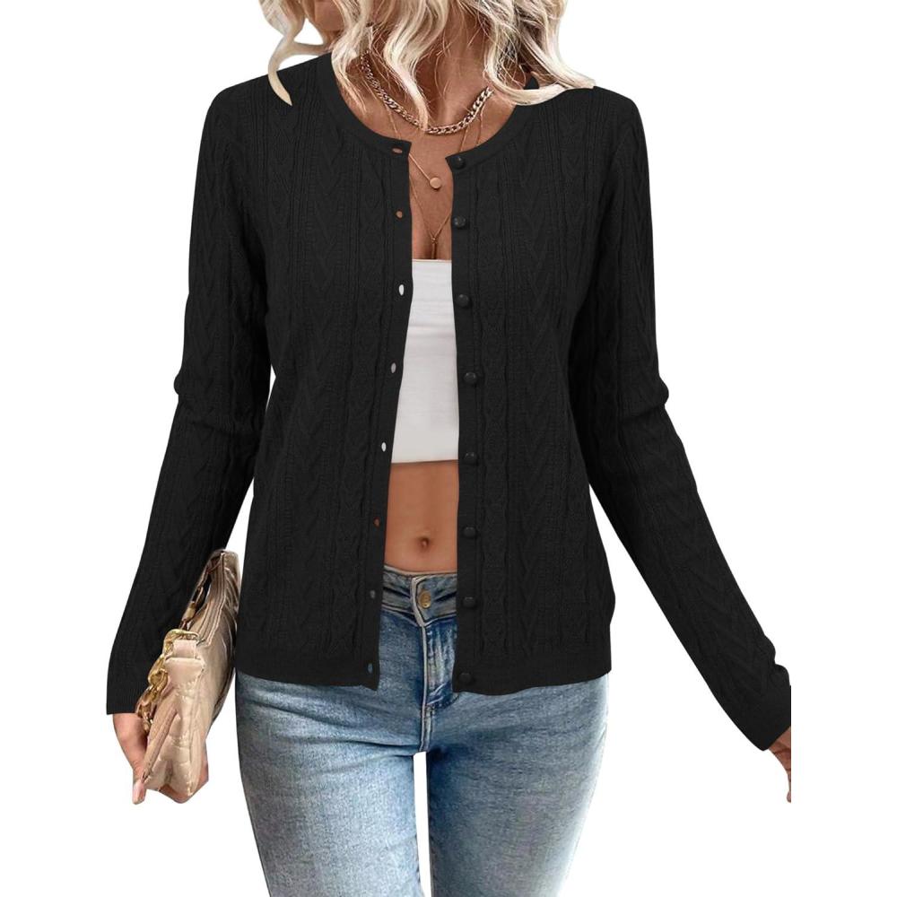 imageArachampCloz Womens Cable Knit Fall Soft Lightweight Sweater Cardigans 2025Black