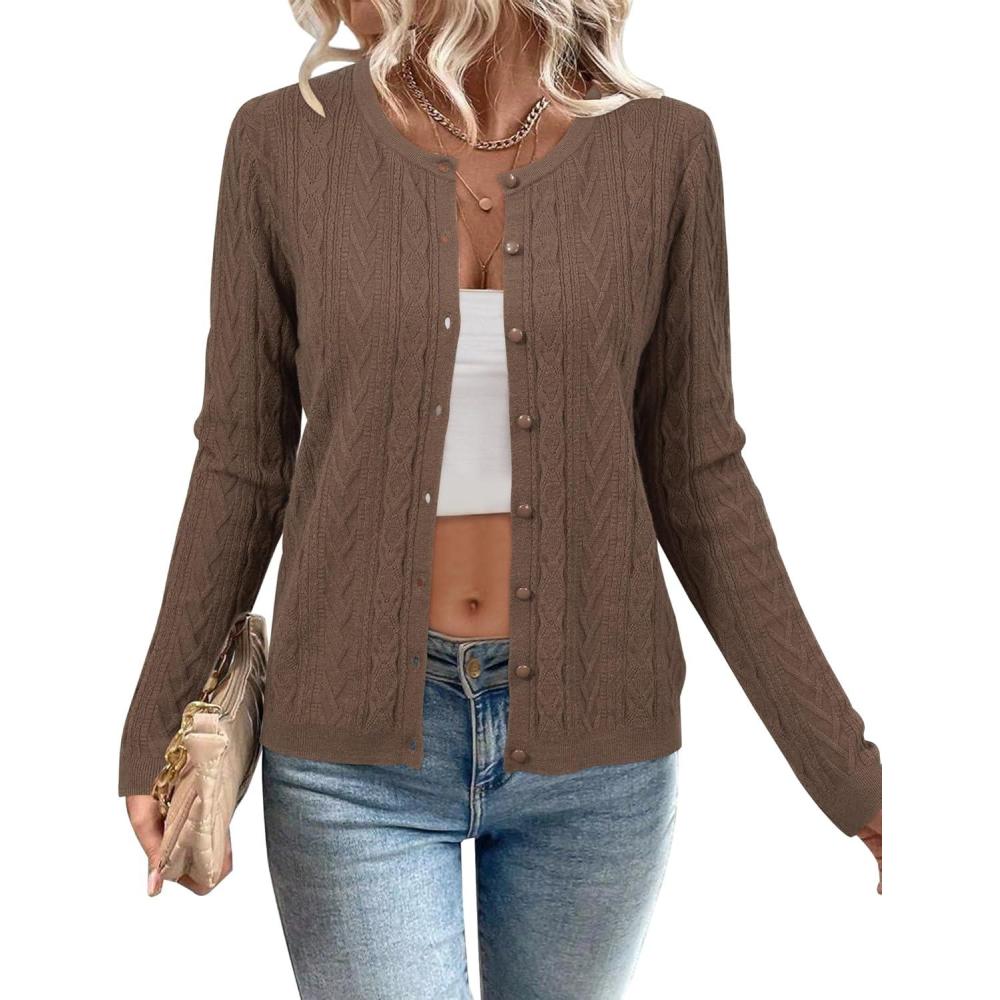 imageArachampCloz Womens Cable Knit Fall Soft Lightweight Sweater Cardigans 2025Coffee