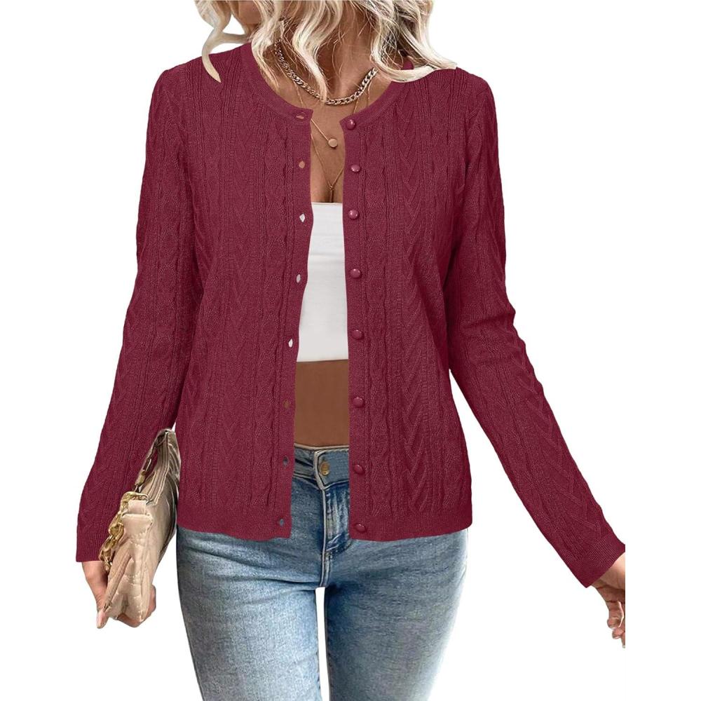 imageArachampCloz Womens Cable Knit Fall Soft Lightweight Sweater Cardigans 2025Red