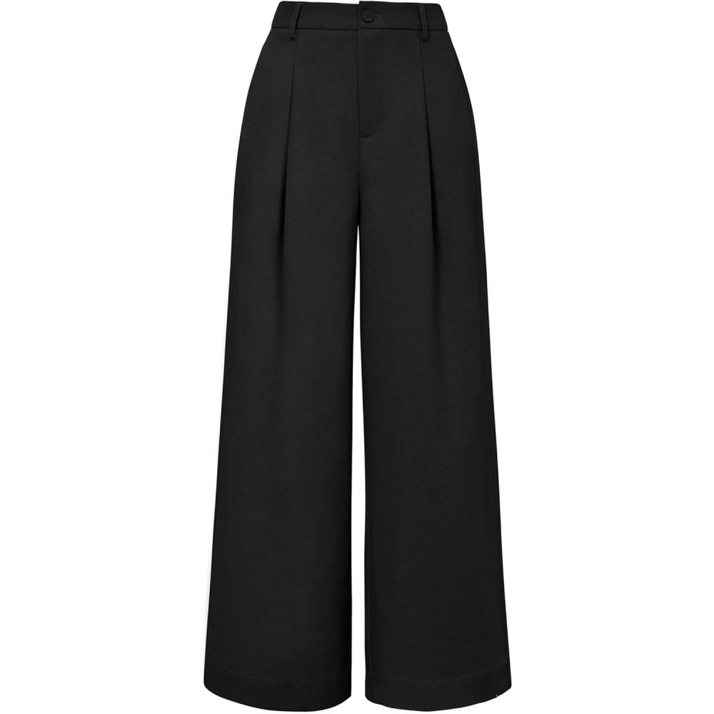 imageArachampCloz Womens Linen Blend Wide Leg AllSeason Business Casual Outfits Dress PantsBlack