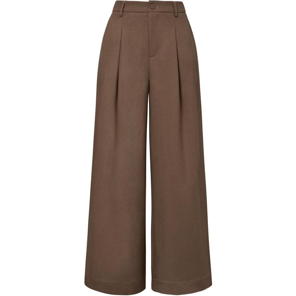 imageArachampCloz Womens Linen Blend Wide Leg AllSeason Business Casual Outfits Dress PantsCoffee