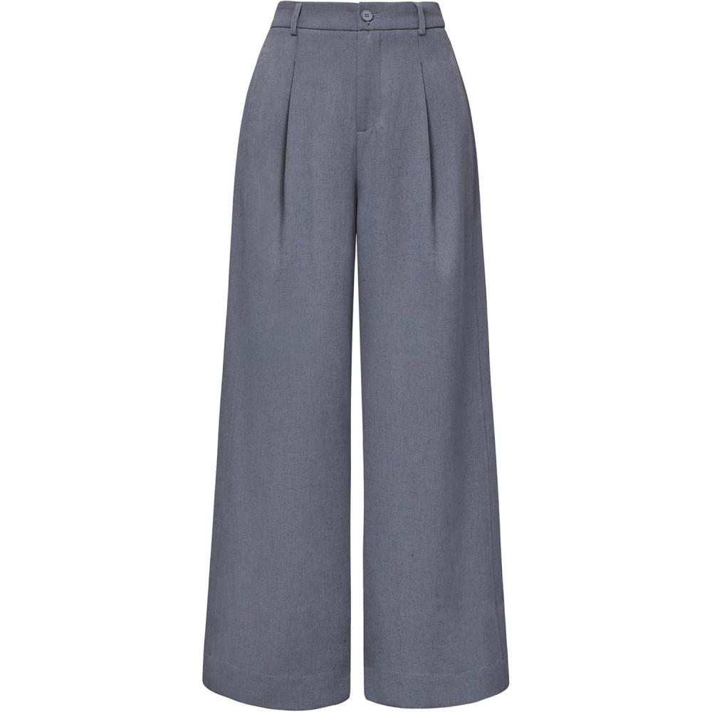 imageArachampCloz Womens Linen Blend Wide Leg AllSeason Business Casual Outfits Dress PantsGrey