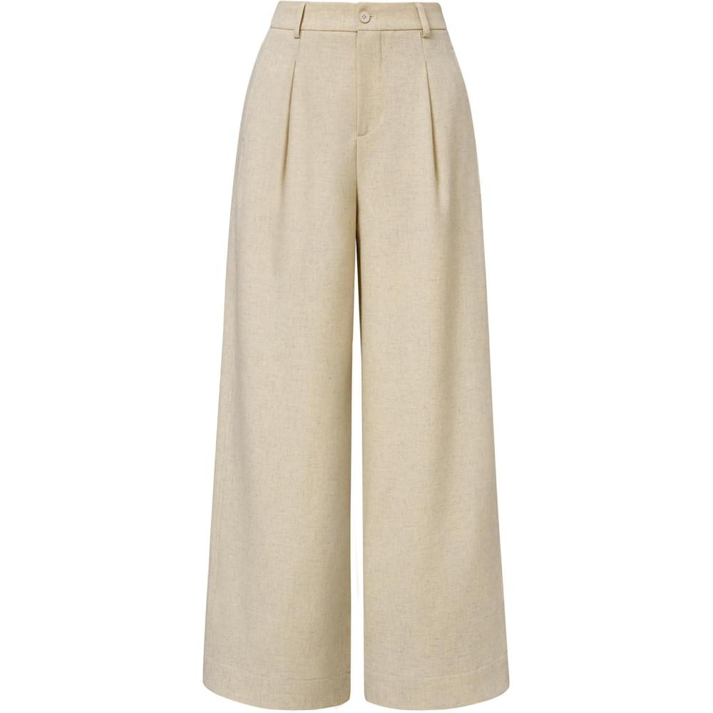 imageArachampCloz Womens Linen Blend Wide Leg AllSeason Business Casual Outfits Dress PantsKhaki