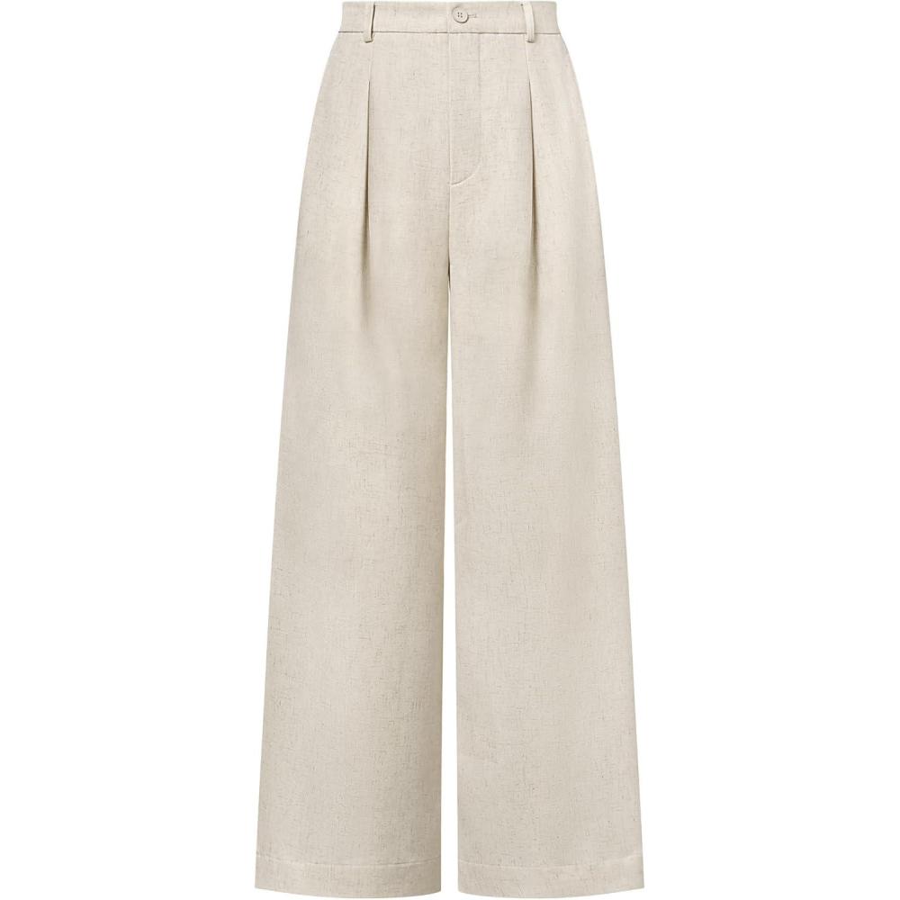 imageArachampCloz Womens Linen Blend Wide Leg AllSeason Business Casual Outfits Dress PantsWhite