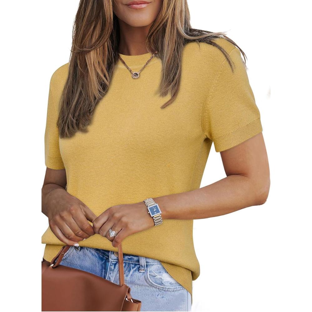 imageArachampCloz Womens Wool Blend Business Casual Essential Fall Layering Pullover SweatersAlight Turmeric