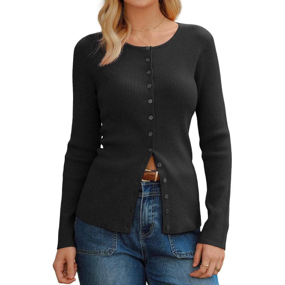 imageArachampCloz Womens Wool Blend Button Up Spring Business Cardigan Tops Outfits 2026Black