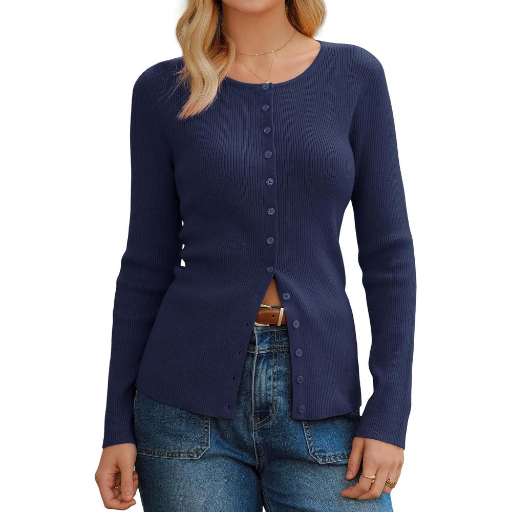 imageArachampCloz Womens Wool Blend Button Up Spring Business Cardigan Tops Outfits 2026Navy
