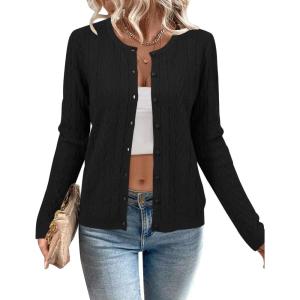 Arach&Cloz Women’s Cable Knit Fall Soft Lightweight Sweater Cardigans 2025(Black)