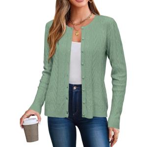 Arach&Cloz Women’s Cable Knit Fall Soft Lightweight Sweater Cardigans 2025(Gray Green)