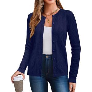 Arach&Cloz Women’s Cable Knit Fall Soft Lightweight Sweater Cardigans 2025(Navy Blue)